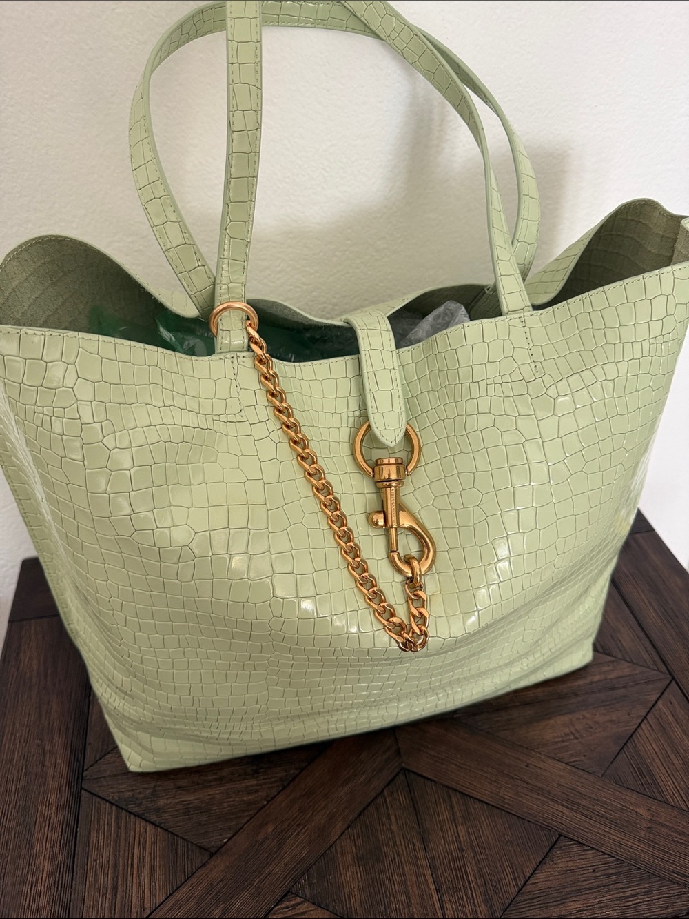 Rebecca Minkoff Megan Large Croc-Embossed Tote Bag Mint Green - Picture 2 of 9